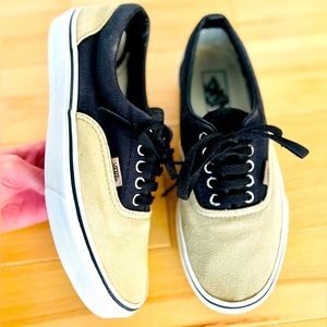 Vans Women's Black and Tan Canvas Sneakers